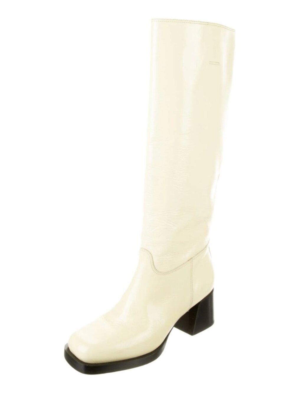 Labucq Cream/White Patent Leather Riding Boots Square Toe Size 8